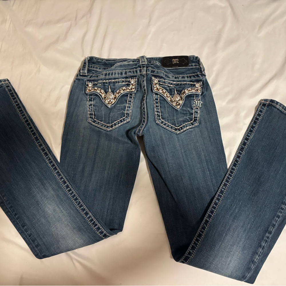 Miss Me Dark Blue Boot Cut Jeans with Embellished Back Pockets